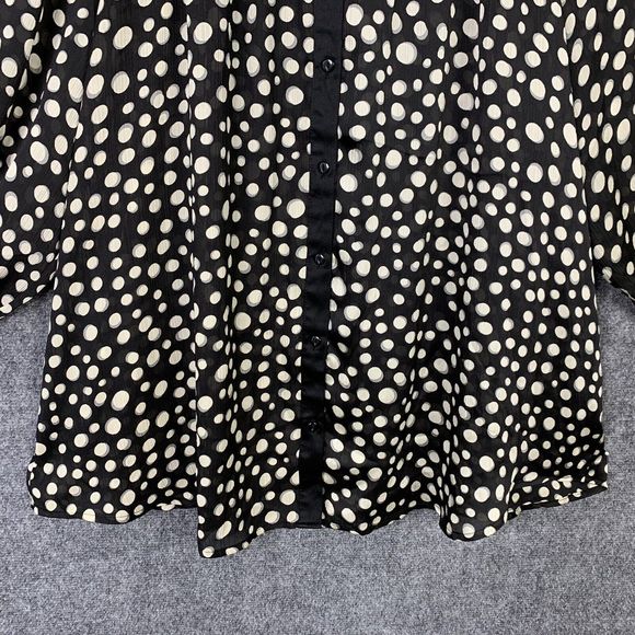 Avenue Black White Polka Dot Top Women 26/28 Button Up Scoop Neck - Picture 3 of 12